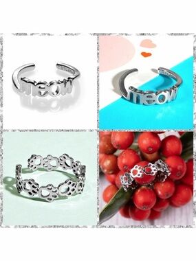 Cat Lady Box Silver Tone Adjustable Ring Set